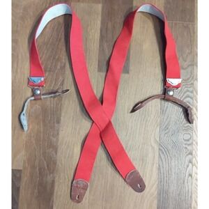 Vintage Elastic Button Style Leather Connectors Red Suspenders